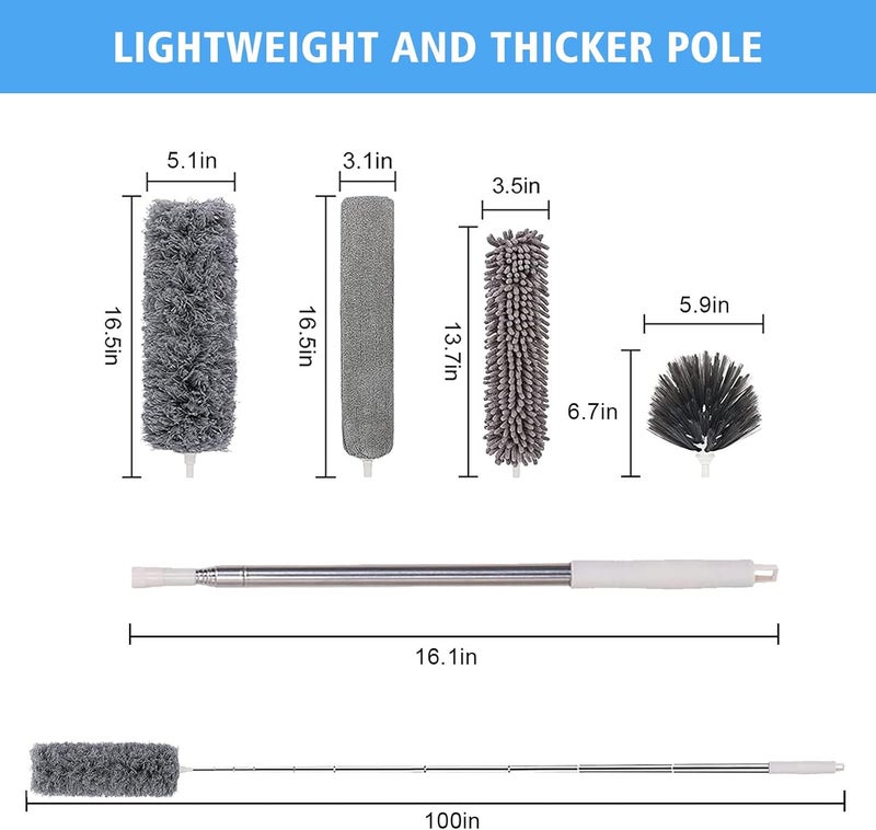 Tiumso Microfiber Feather Duster 5-in-1 Kit, Dusters for Cleaning, Duster with Extension Pole 100 Inches, Cobweb Duster, Microfiber Dusters for High Ceilings and Fans, Blinds, Cars and Furniture - Image 3